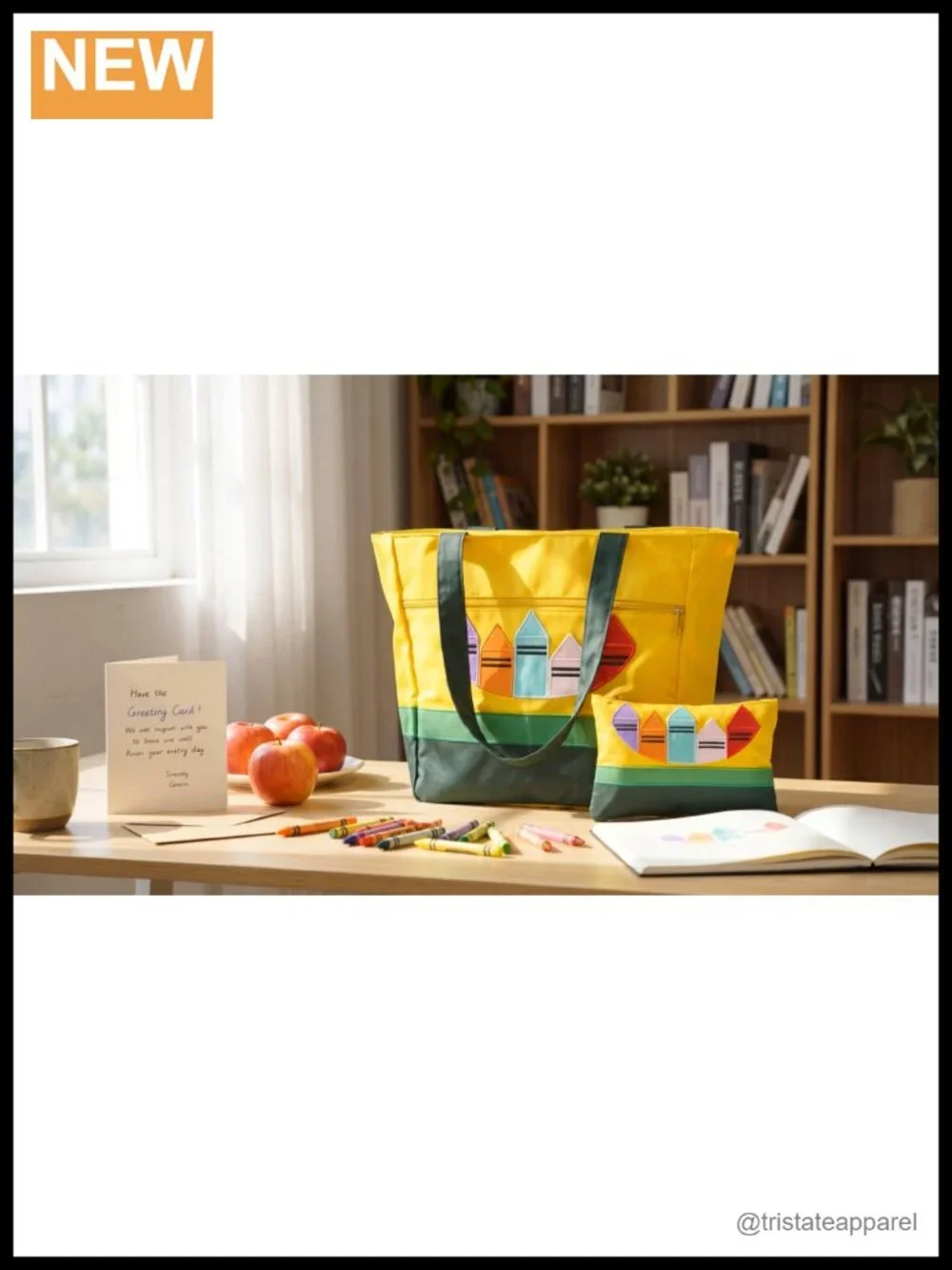 Teacher Tote and Makeup Bag Set, Twill Composite Nylon, Crayon Design, Back to
